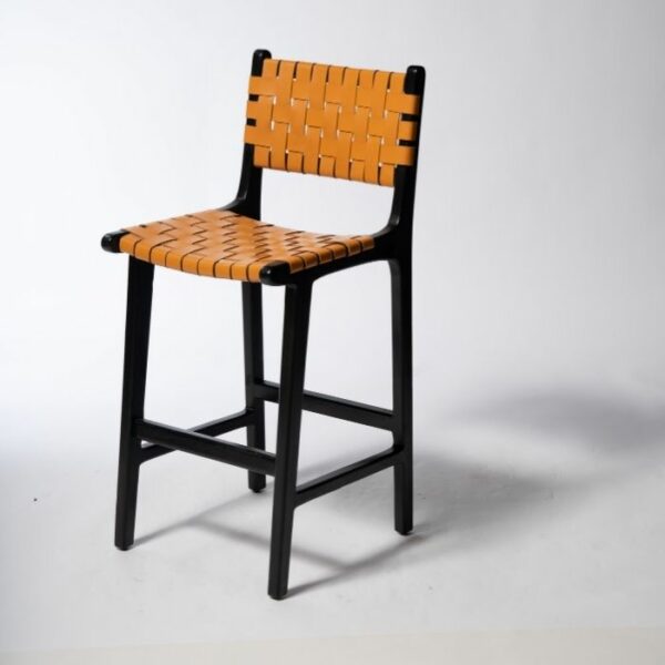 ברומו עיצובים - Jepara כסא בר שחור משולב רצועות עור