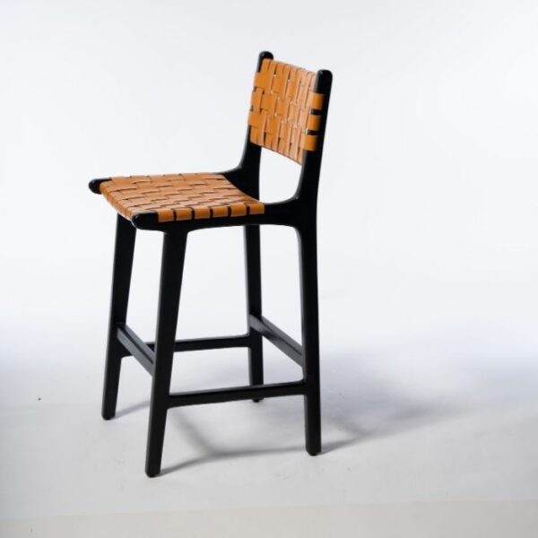 ברומו עיצובים - Jepara כסא בר שחור משולב רצועות עור