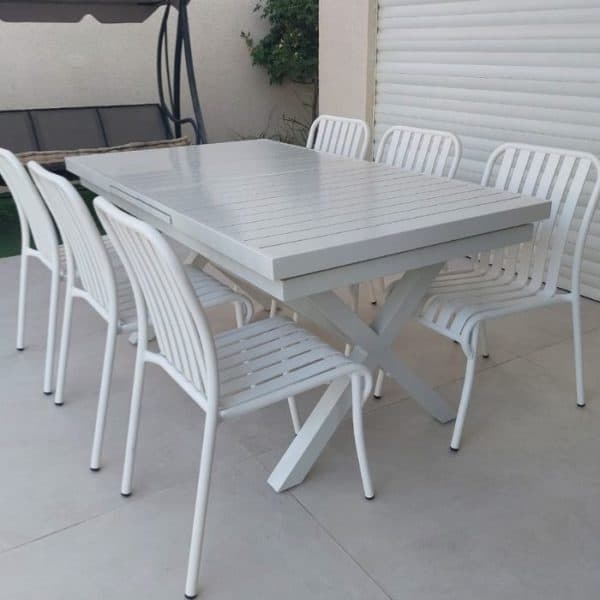 ברומו עיצובים - Linen שולחן אלומיניום לבן 160 ס״מ
