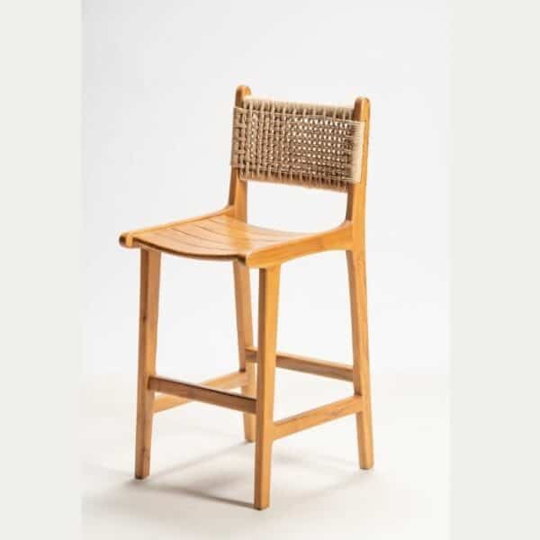 ברומו עיצובים - Jepara teak כסא בר מעץ וראטן סינטטי