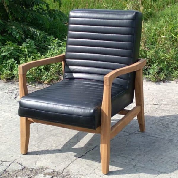 ברומו עיצובים - Nova כורסא מעץ טיק ועור שחור