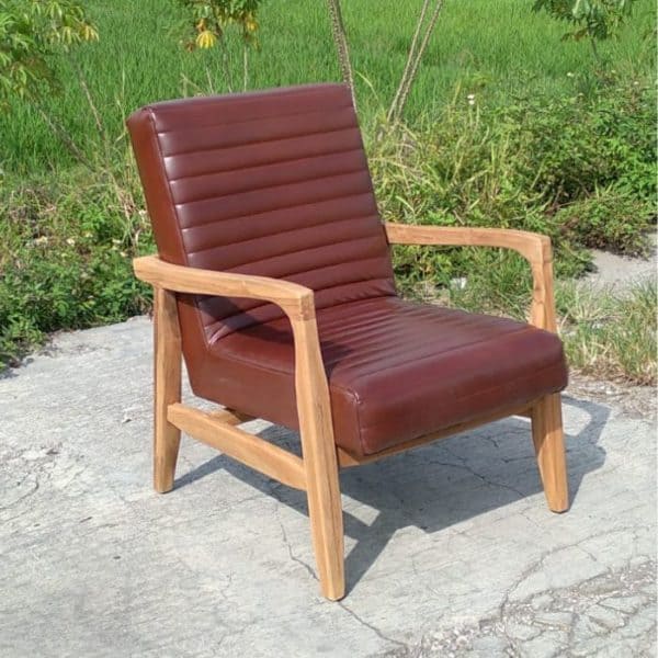 ברומו עיצובים - Padang כורסא מעץ טיק ועור בורדו