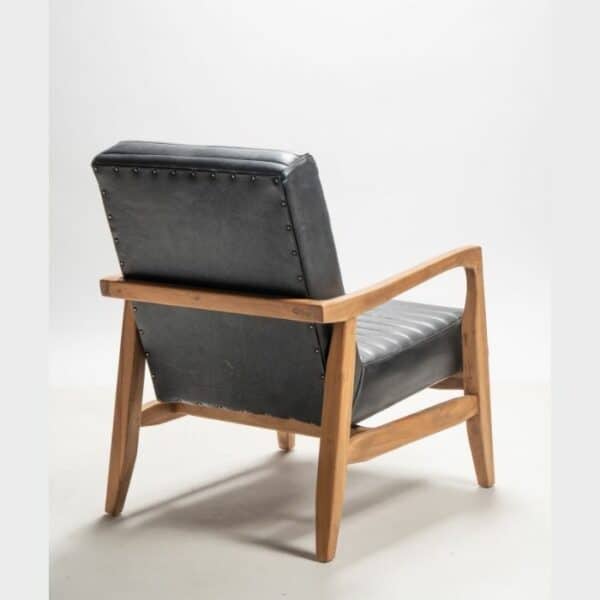 ברומו עיצובים - Nova כורסא מעץ טיק ועור שחור