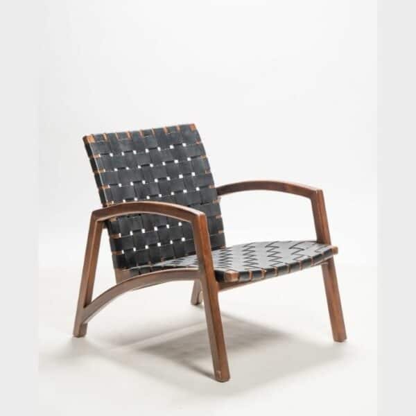 ברומו עיצובים - Brama כורסא מעץ טיק ועור שחור